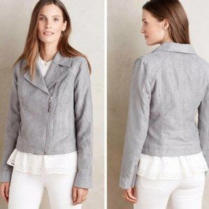 Hei Hei Anthropologie Gray Perforated Faux Vegan Suede Moto Jacket Size XS